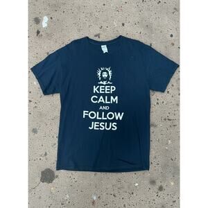 Keep Calm and Follow Jesus Tee Black Size L